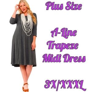 PASTEL by Vivienne Women's A-Line Trapeze Midi Dress Plus Size Charcoal Gray 3X